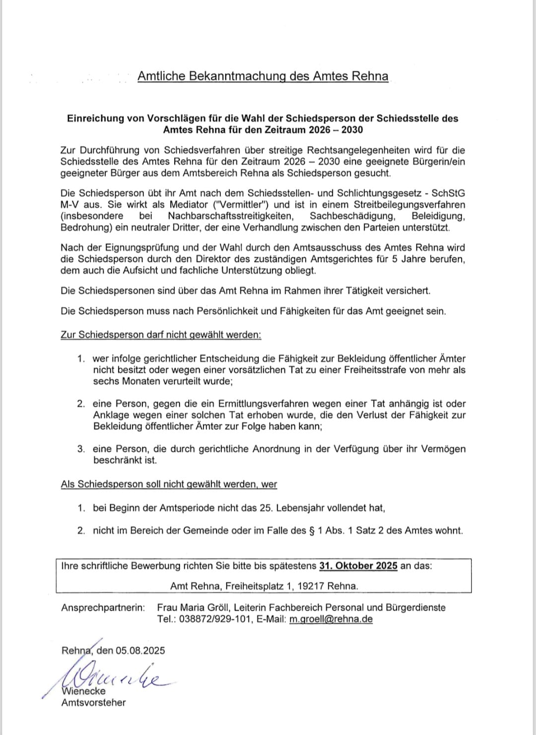 Schiedstelle Amt Rehna